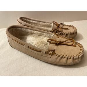 Minnetonka Moccasins Size 9 Suede Faux Fur Lined‎ Rubber Soles Slippers
